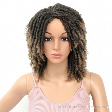 Soft Short Synthetic Wigs For Black Women 14 inch High Temperature Fiber Dreadlock Ombre Burg Crochet Twist Hair